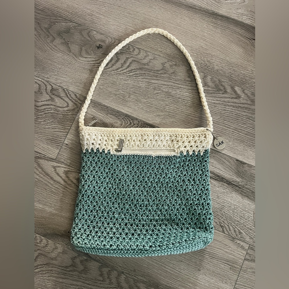 The Sak White and Green Crochet Shoulder Bag